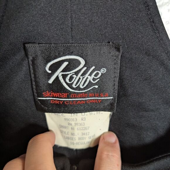 Vintage 90s Roffe Black Wool Blend Bib Ski Stirrup Leggings Pants Women's 10 - Picture 3 of 7